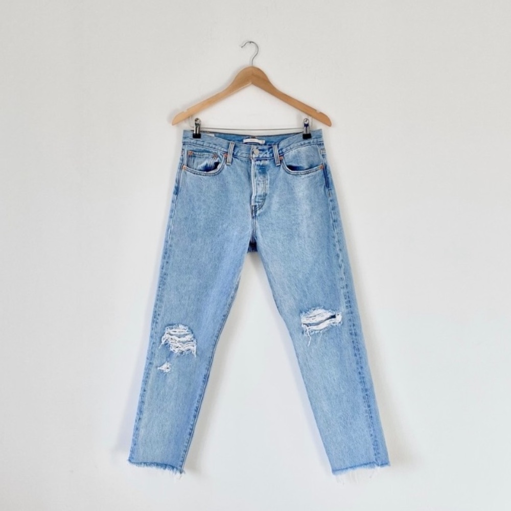 Levi’s Wedgie Premium Denim Distressed High Rise Jean with Raw Hem 100% Cotton